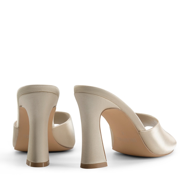 Pointed Toe Flared Heel Sandals - NUDE-SATIN - 3